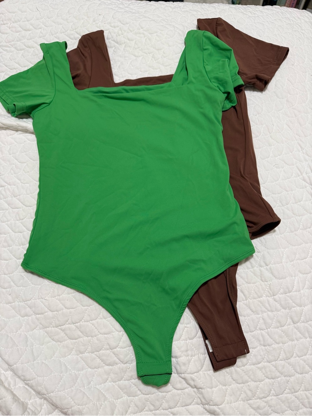 H&M Green and Brown Short-Sleeve Bodysuit Duo